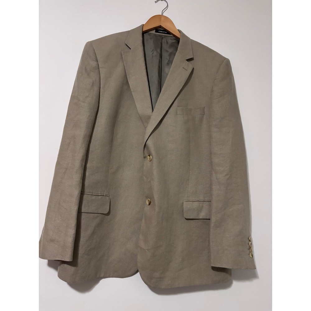 CLAIBORNE linen blazer mens 44R khaki tan two button lightweight sport coat